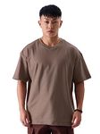 The Souled Store Solids: Brown Sugar Mens and Boys Oversized fit Half Sleeve Cotton Brown Color Oversized T-Shirts