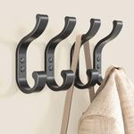 Wall Hooks for Hanging Coats - Coat Hooks Wall Mount, Black Hooks for Hanging Heavy Duty, Screw in Coat Hanger for Towel, Clothes, Backpack, Purse, Bag, Robe, Key, Hat Hooks for Wall, Closet Hooks