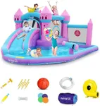 AirMyFun Pink Inflatable Waterslide, Water Bounce House for Big Kids 3-12 in The Backyard- Water Bouncy House for Wet and Dry, Splash Pool - Sturdy Outdoor Bouncer/Castle - Includes Blower& Repair Kit