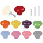 ShipeeKin 10x Colorful Cute Glossy Ceramic Knobs Door Pull Knob Cabinet Round Ceramic Drawer Cupboard Kitchen Dresser Kids Child Pulls Wardrobe Handles 32mm