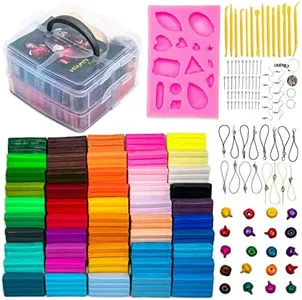 79 Piece Polymer Clay Starter Kit, Oven Bake Modeling Clay with Sculpting Tools, Earring Making Kit, 50 Colors