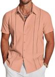 COOFANDY Men's Untuck Shirts Short Sleeve Button Down Shirts Casual Mexico Shirts Summer Shirts Pink