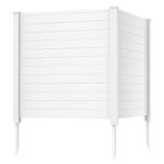 COSTWAY 2 Panels Outdoor Privacy Screen, 123cm Decorative Fence Trash Can Enclosure with 3 Stakes, Easy Assembly, PVC Vinyl Freestanding Picket Fences for Garden Patio Lawn