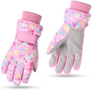 Waterproof Winter Kids Gloves Cartoon Boys Girls Snow Mittens Warm Outdoor Ski Gloves with Fleece Lining (4-6 Years, Pink)