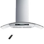 HisoHu Wall Mount Curved Glass Range Hood 36 Inch, 780 CFM, Kitchen Vent Hood Ductless/Ducted Convertible with Touchscreen and LED Lights