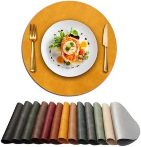 UnivoColors Placemats Round Faux Leather Placemats Set of 8-Waterproof-Wipe Clean-Heat Resistant-Anti Slip Dining Table Place Mats,Suitable for Indoor & Outdoor Use,15".Retro Yellow