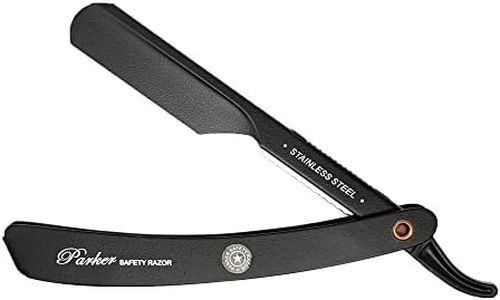Parker Safety Razor PTBMETAL Stainless Steel Straight Razor, Black Finish, Quick Blade Change, Unisex-Adults