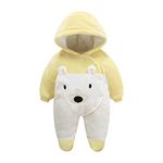 Morbuy Baby Rompers, Newborn Unisex Baby Winter Jumpsuit Hooded Romper with Footies Hat Fleece All in One Snow Suit Outfits Flannel Bodysuit (66cm (6M), Yellow)