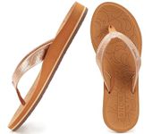 ONCAI Flip Flops For Women Yoga Mat Non-Slip Womens Flip Flops Thong Sandals Summer Beach Slippers With Arch Support Lightweight EVA Sole Khaki Size 7.5