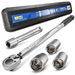 S&R Torque Wrench Set 1/2" - 47.5 cm (28-210 Nm) + 1/2 inch Extension 12.5 cm + 3 Sockets (17, 19, 21 mm) - Break-Resistant, Professional Quality for Precision Work.