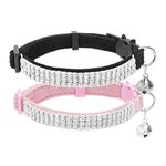 EXPAWLORER Velvet Cat Collar with Bell Quick Release - Sparkling Rhinestones Cute Cat Collars Breakaway Safety Buckle, Adjustable Soft Dazzling Pet Collar for Cats and Puppies, Pink & Black
