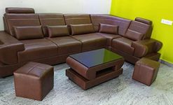 Taxzek L-Shape Sectional Wooden Sofa Set With Storage Handles (Caramel Brown), 72-96 Inches