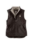 Carhartt Women's Relaxed Fit Washed Duck Sherpa Lined Mock Neck Vest, Dark Brown, M