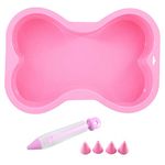 HINMAY Dog Birthday Cake Mold Silicone Bone Shape Cake Pan with Decorating Pen (Pink)