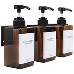 GOYISEE Shampoo and Conditioner Dispenser for Shower Wall 3 Chamber - Drill Free Square Shower Soap Dispenser Wall Mount with Waterproof Labels (3 Bottles 3 Wall Mounts-Amber)