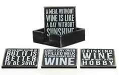 Primitives By Kathy Classic Black and White Coasters, Set of 4, Wine