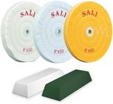 SALI 3 Pack Polishing Wheel for Bench Grinder Buffing Wheel 8 inch Yellow-Coarse White-Medium White -Fine (50 Ply) for Buffer Polisher Polish Pad with Polishing Compound Kit