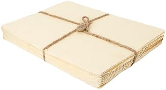 OVERDOSE Deckle Edge Paper - Pack of 50 - Handmade Blank Light Yellow Sheets - Paintings, Drawings, Letters, Stationery - Thick 200 GSM - Size 6x4 Inches