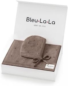 Bleu La La Organic Pointelle Receiving Swaddle Blanket for Girls - 100% Luxury Organic Soft Cotton Knit Warm Cozy Cuddle Stroller Crib Blanket for Newborns Infants & Toddlers (Mocha + Hat)