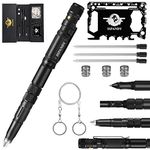 Tactical Pen for Self-Defense Pens LED Tactical Flashlight with Ballpoint Pen, Window Glass Breaker, Whistle + Pocket Tool Credit Card Tool + Wire Saw,Multi Tool Pen for Survival Gear Gift Boxed…