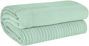 EHC Lightweight Hand Woven Adult Cellular Cotton Blanket, Single 180 x 230 cm - Sage