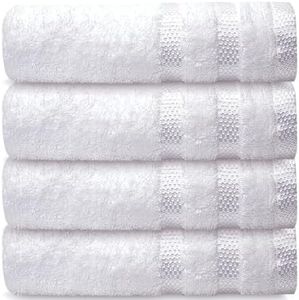 Casabella Deluxe 4 White Hand Towels 100% Combed Cotton Super Quality Hand Towels for Kitchen (50X90 CM) 4 White Hand Towels Set for Bathroom Hotel Gym