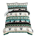 HOSIMA Western Bedding Comforter Sets,Longhorn Skull Dream Catcher Boho Bedding Twin Bed in a Bag Sets for Adults Kids Cowboy Western Decor,Geometric Multicolor Teal Twin Comforter.