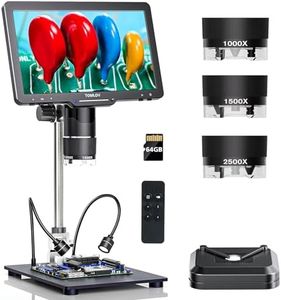 TOMLOV TriL110 10.1" 3 Lens 2K HDMI Digital Microscope 2500X, Coin Microscope Magnifier for Entire Coins with IPS Screen, LCD Soldering Microscope for Adults, 14 LED Lights, PC/TV Compatible, 64GB