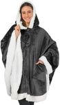 PAVILIA Angel Wrap Hooded Blanket Sherpa Lining | Poncho Blanket Wrap with Warm Fleece Sherpa | Plush, Soft, Wearable Blanket Throw Cape with Hood, Pockets | Fleece Shawl Cozy Gifts for Women (Gray)