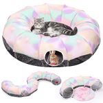 Pawaboo Cat Tunnel with Cat Bed for Indoor Cats, Cat Tube Collapsible Playground Toys, Interactive Cat Cave Hideout Foldable Indoor Toys for Small Medium Large Cat, Puppy, Rabbit, Ferret