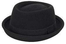 Wool Felt Pork Pie Fedora Hat Vintage Noble Flat Top Hat Crushable Boater Hat Panama Hats, Black-style1, M