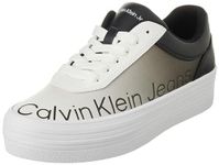 Calvin Klein Jeans Women's Bold Vulc FLATF Low LTH in SAT YW0YW01293 Vulcanized Sneaker, Black (Black/Oyster Mushroom/Bright White), 5 UK