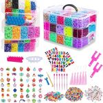 15000+ Loom Bands Kit - Vibrant Colors Loom Bands – Rubber Bands Bracelet Making Kit with A,B,C Beads, Bracelet Connector and Tools with Storage Box - DIY Arts & Crafts Easter Gift for Girls& Boys