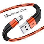 Essri for iPhone Charger Cord 1FT 2Pack, [MFI Certified] USB to Lightning Cable 1 Feet, Nylon Braided Long Charging Cable 1 Foot Compatible with iPhone 14/13/12/11/X/XS/XR/16/Pad -Orange