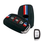 Keyzone® Striped Silicone Key Cover Compatible for i10 Grand, i20 Elite, i20 Active, Xcent, Verna 4s, Tucson, Elantra, Grand i10 Nios (3 Button Smart Key, Black)