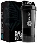 Boldfit Spider Gym Shaker Bottle, Shakers for Protein Shake with 2 Storage Compartment Gym protein shaker for workout (High Density Polyethylene, Pack of 1, Black),500 ml