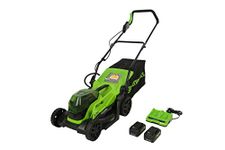 Greenworks 2 x 24V (48V) 14" Brushless Cordless Lawn Mower, (2) 4.0Ah USB Batteries (USB Hub) and Dual Port Rapid Charger Included