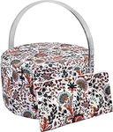 SINGER Premium Round Large Sewing Basket with Matching Zipper Pouch | 30% More Storage Volume (Floral Paisley Print)