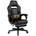 Giantex Ergonomic Gaming Chair, Executive Computer Office Chair with USB Massage Lumbar Cushion and Retractable Footrest, High Back Swivel Chair with Backrest and Height Adjustable (Black)