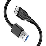 Sounce 6 in Short Slim USB 3.0 A to Micro B Cable m/m - Mobile Charge Sync USB 3.0 Micro B Cable for Portable HHD, Smartphones, and Tablets (Black)