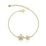 Flower Bracelet for Women Floral Charm Cute Bracelet Sterling Silver Friendship Bracelet Girls Jewelry Gift (Gold)