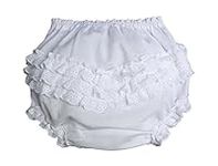 Little Things Mean A Lot Baby Girls White Elastic Bloomer Diaper Cover with Embroidered Eyelet Edging - XL
