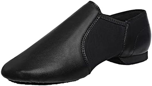 Black Slip-on Jazz Shoes Elastic Leather Sole Dance for Men Womens (10.5W / 9.5M)