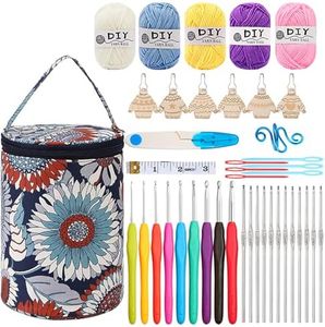 Crochet Kit for Beginners Adults, Knitting Starter Kit Include Yarns, Ergonomic 9 Sizes Crochet Hooks 2.0-6.0 mm, Lace Steel Needles 0.6-1.9 mm and Bag, Crochet Starter Kit for Beginners Kids