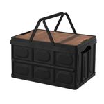 Folding Picnic Basket Plastic Trunk Boot Durable Plastic Box with Lid Water Resistant Outdoor PlasticCollapsible Crate for Groceries Hauling, Carrying Handle Convenient Transport While Go On, Black