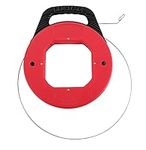 FLKQC 100 Feet (30M) Steel Fish Tape in Red Plastic Housing Retractable Wire Fish Tape Reel Pulling for Heavy Duty Pulls, Short Runs and Conduit Measuring