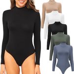 BVNSOZ Women's 4/5 Pack Turtleneck Long Sleeve Bodysuit Basic Casual Stretchy Mock Neck Bodysuit Tops for Women