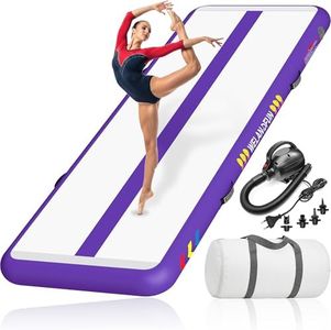 WELANDFUN Tumble Track Mat for Gymnastics | 6 inches Air Tumbling Mats, 16ft Inflatable Gymnastics Mat for Home Use, Training, Cheerleading, Water Yoga with Electric Air Pump