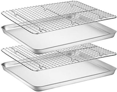 Baking Sheet with Rack Set [2 Pans + 2 Racks], Wildone Stainless Steel Cookie Sheet Baking Pan Tray with Cooling Rack, Size 16 x 12 x 1 Inch, Non Toxic & Heavy Duty & Easy Clean