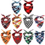 Segarty Fall Dog Bandanas, 10 Pack 22.8"x15.7" Plaid Bibs Pet Triangle Scarf Accessories Bulk for Small Medium Cats Dogs Large Puppy Dogs, Washable Adjustable Boy Pets Birthday Kerchief